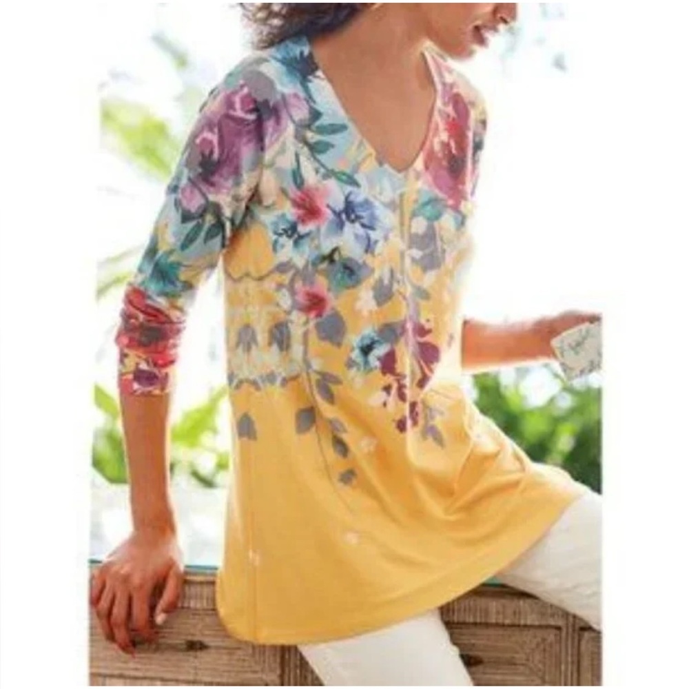 Soft Surroundings Delphina Floral Marigold Jersey Knit Tunic Top Watercolor XL - Picture 1 of 6